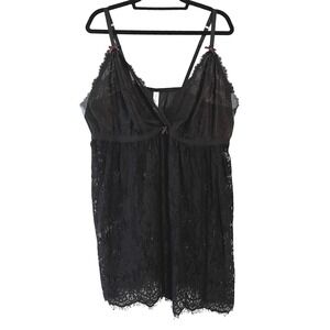 Cacique Black Lace Babydoll Chemise Night Lingerie Red Trim Bows Plus Size 22/24
